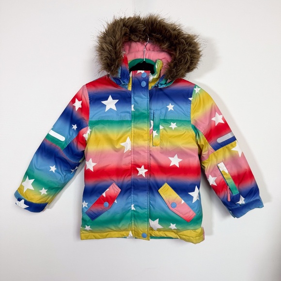 Kids BODEN Magical Rainbow Star Winter Hood Winter Snow Ski Coat Size 6-7 Years - Picture 1 of 12